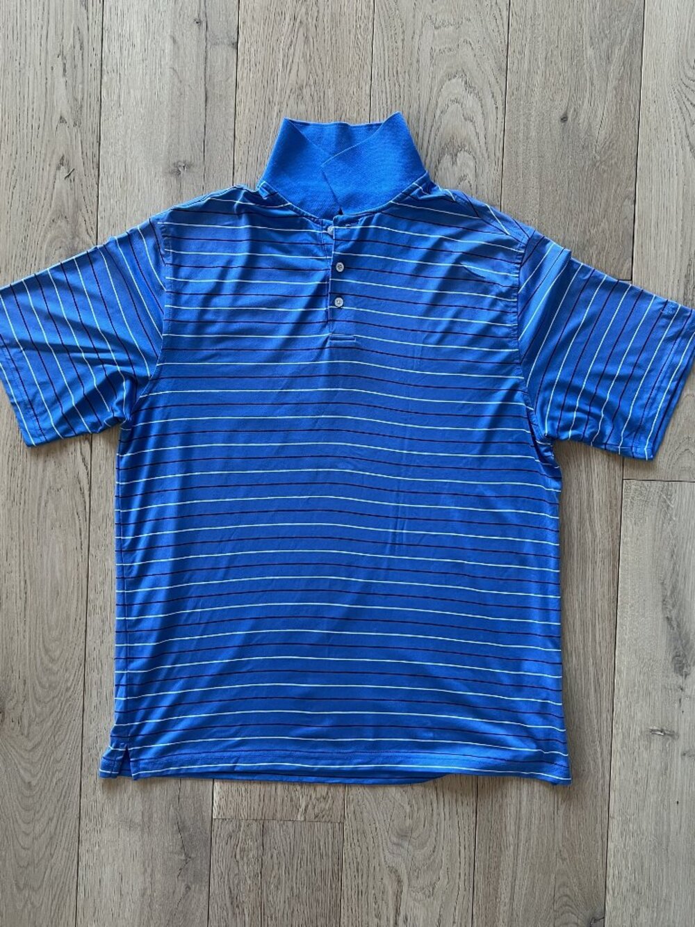 Walter Hagen Hydrodri Men's Polo S/S Golf Shirt Blue Striped Collared Size Large